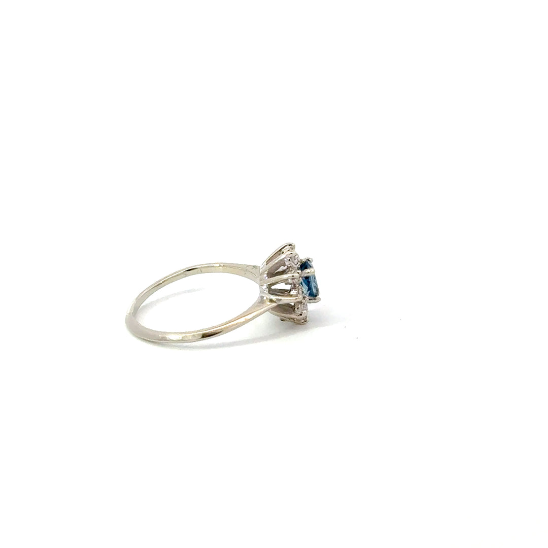 Vintage Sapphire & Diamond Halo Ring in 14K White Gold
