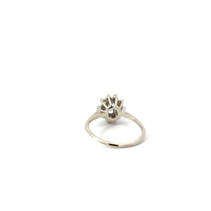 Vintage Sapphire & Diamond Halo Ring in 14K White Gold