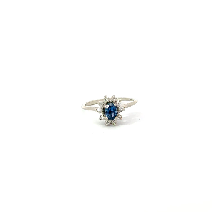 Vintage Sapphire & Diamond Halo Ring in 14K White Gold
