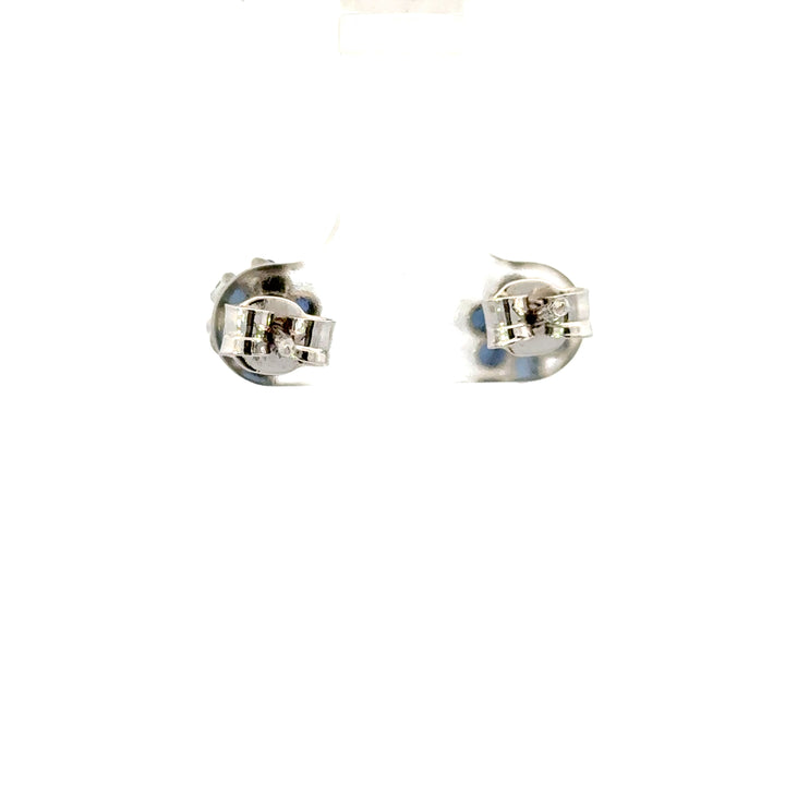 Vintage Blue Sapphire Cluster Earrings in 14K White Gold