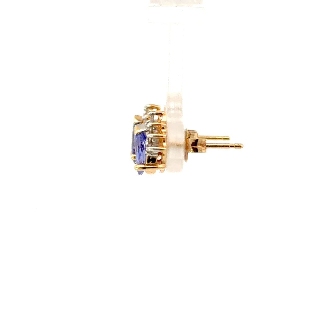 Vintage Tanzanite & Diamond Crown Stud Earrings in 14K Yellow Gold