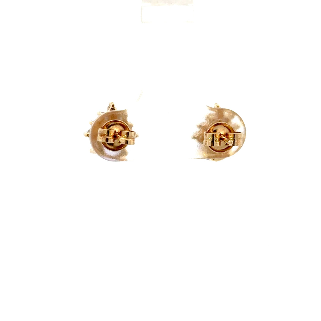 Vintage Tanzanite & Diamond Crown Stud Earrings in 14K Yellow Gold