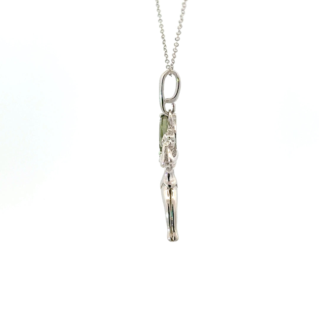 Moldavite Fairy & Bee Necklace in Sterling Silver