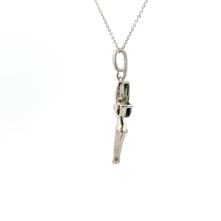 Moldavite Fairy & Bee Necklace in Sterling Silver