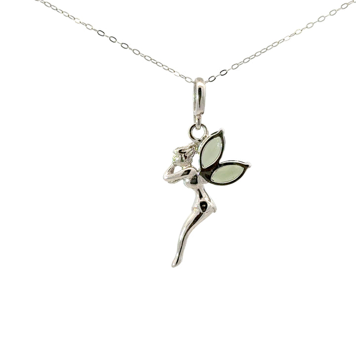 Moldavite Fairy & Bee Necklace in Sterling Silver