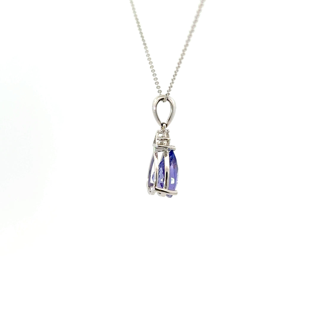 Tanzanite & White Topaz Necklace in 9/14K White Gold