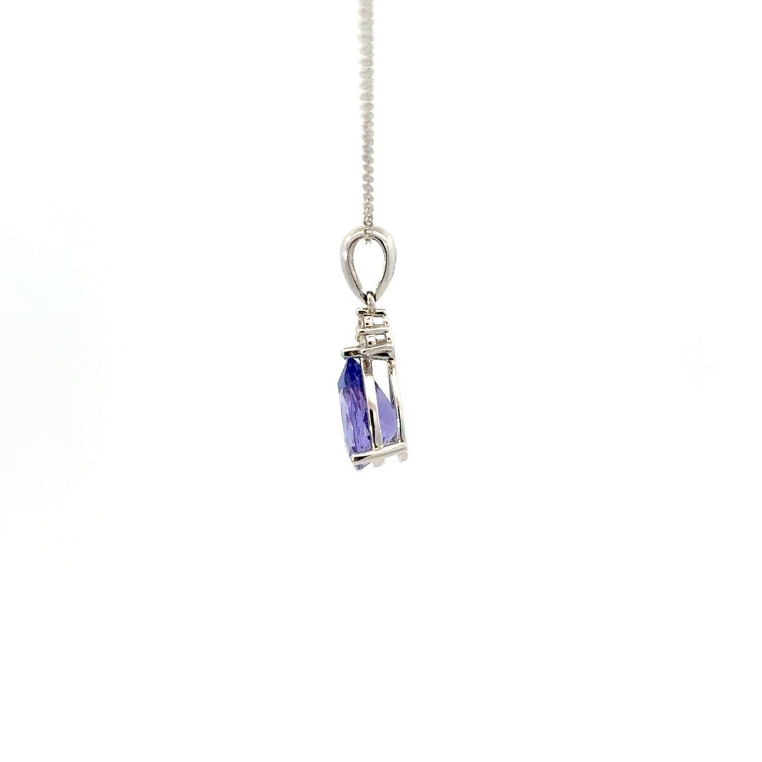 Tanzanite & White Topaz Necklace in 9/14K White Gold