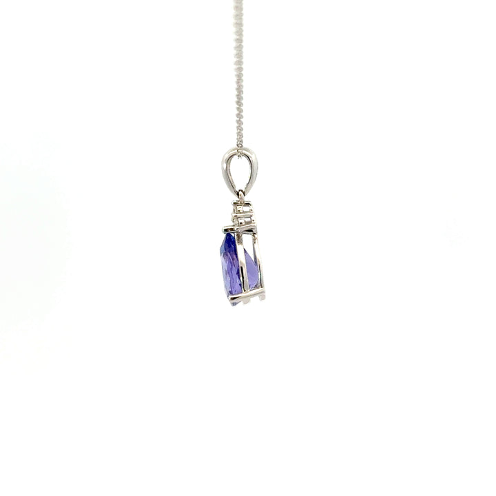 Tanzanite & White Topaz Necklace in 9/14K White Gold
