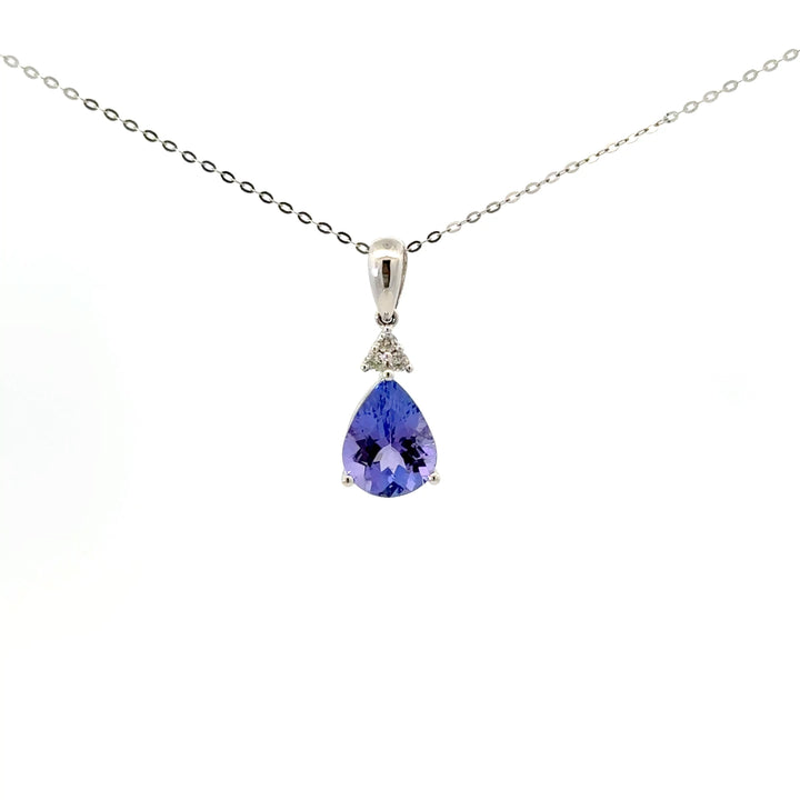 Tanzanite & White Topaz Necklace in 9/14K White Gold