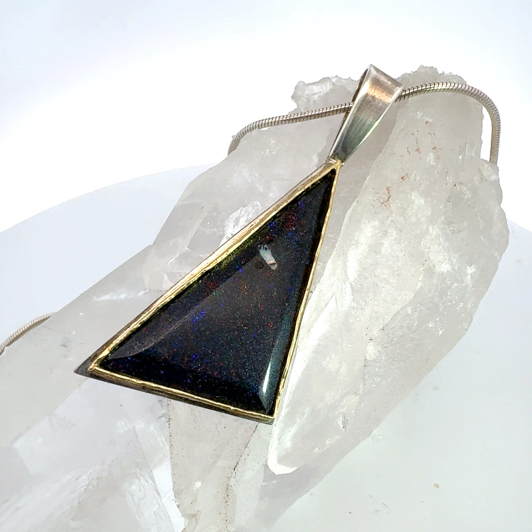 Triangle Cut Australian Fairy Opal Necklace with 18K Yellow Gold Trim in Sterling Silver