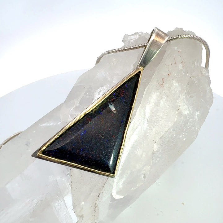 Triangle Cut Australian Fairy Opal Necklace with 18K Yellow Gold Trim in Sterling Silver