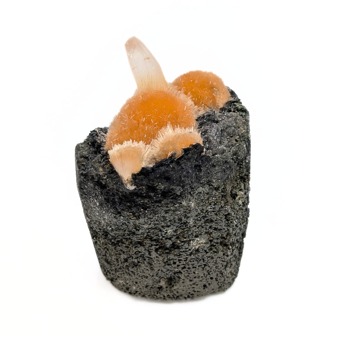 Orange Thomsonite with Mesolite, Calcite & Black Heulandite Freeform