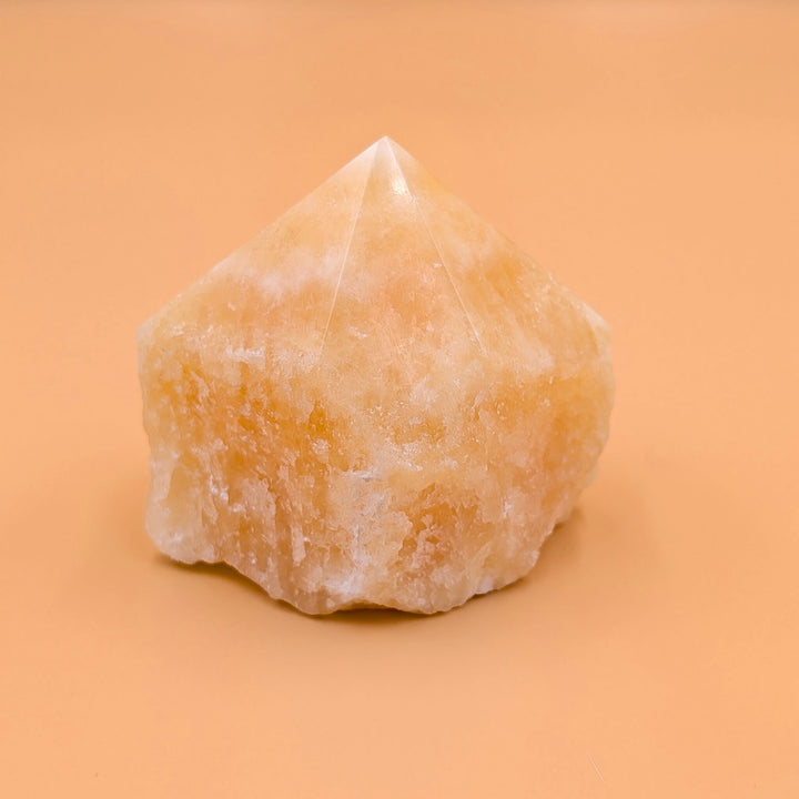 Orange Calcite Polished Point with Raw Base