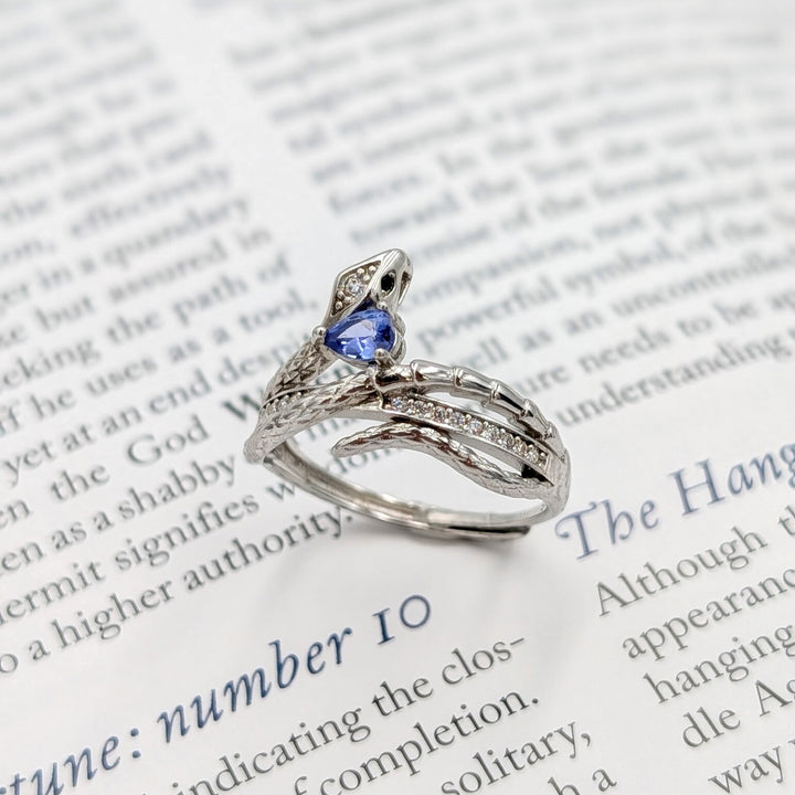 Tanzanite & Clear Zircon Snake Adjustable Ring in Sterling Silver