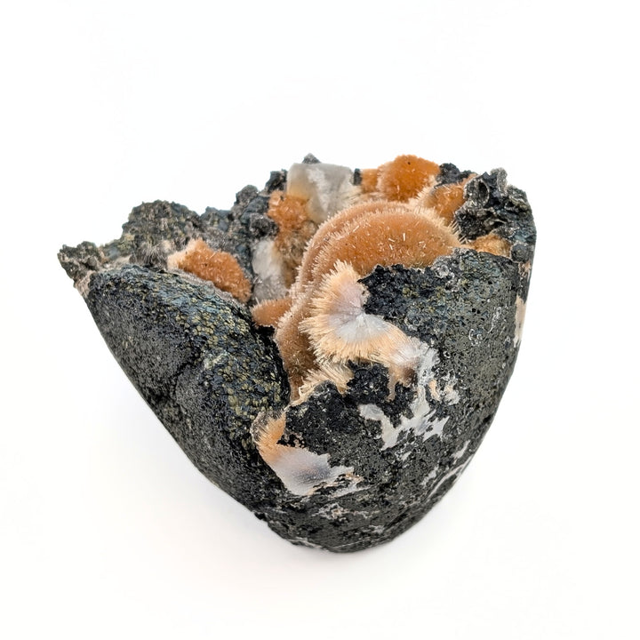 Orange Thomsonite with Mesolite, Calcite & Black Heulandite Freeform