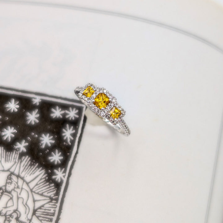 Vintage Yellow Sapphire & Diamond Ring in 14K White Gold