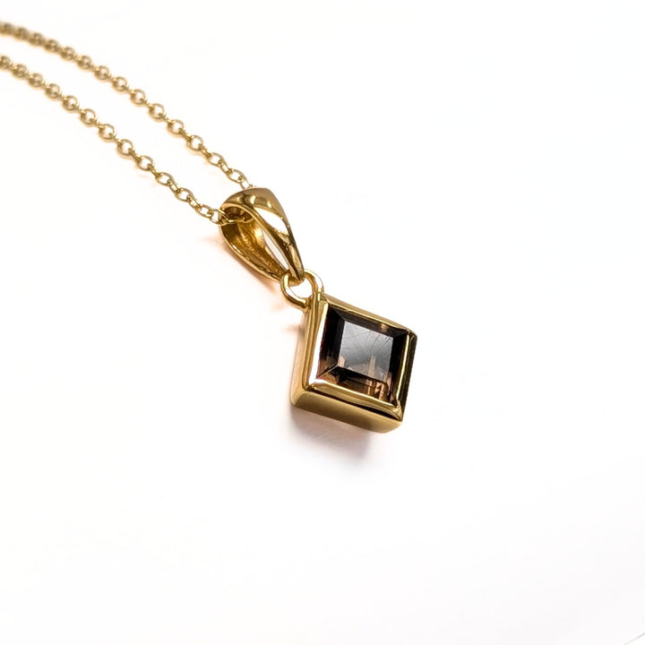 Square-Cut Smoky Quartz Necklace in Gold Over Sterling Silver