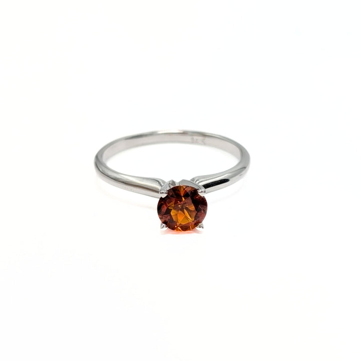 Vintage Round Cut Madeira Citrine Ring in 14K White Gold