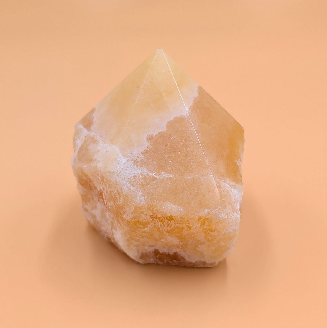 Orange Calcite Polished Point with Raw Base