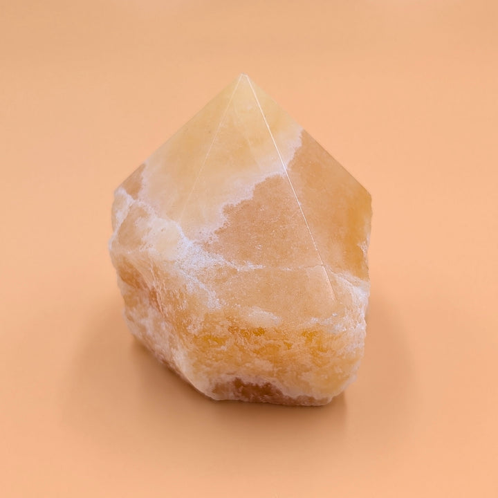 Orange Calcite Polished Point with Raw Base