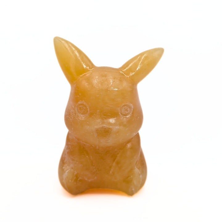 Orange Calcite Pokémon-Inspired Pikachu Carved Figurine