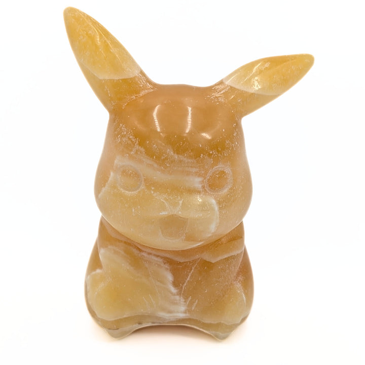 Orange Calcite Pokémon-Inspired Pikachu Carved Figurine