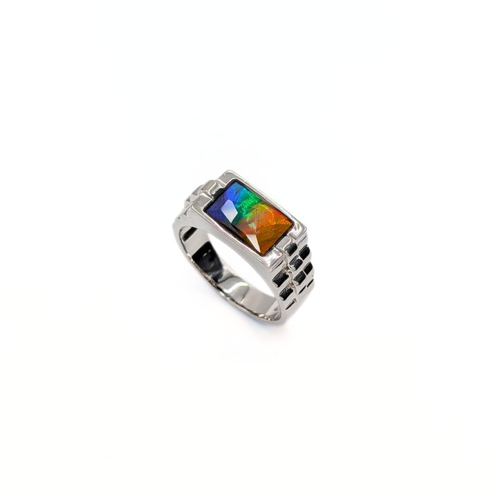 Men’s Ammonite Rectangular-Cut  Ring in Sterling Silver