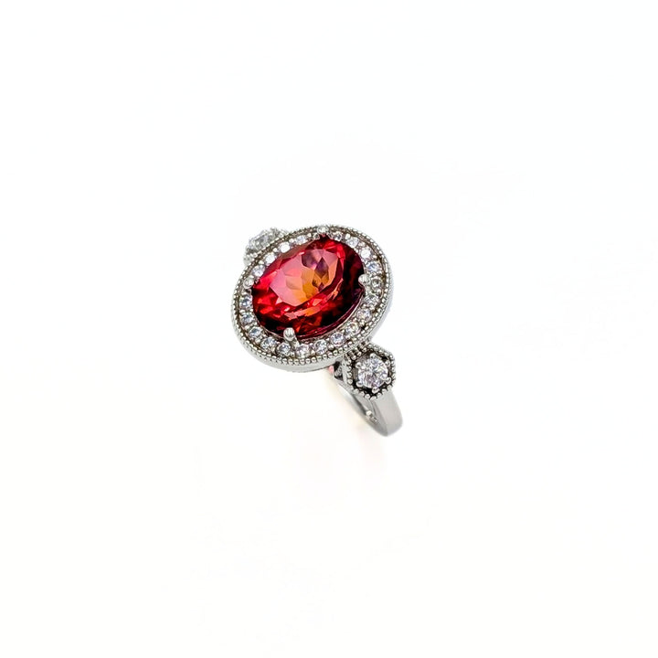 Red Topaz & White Topaz Ring in Sterling Silver