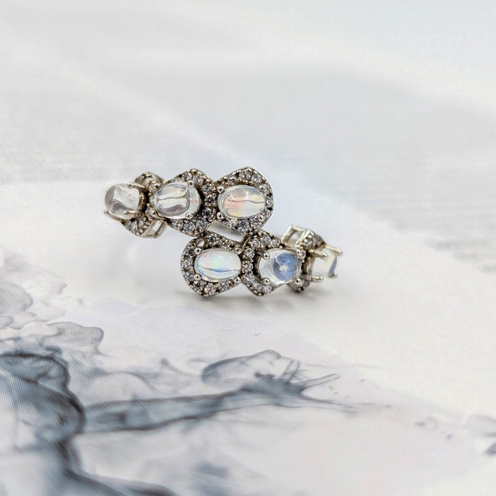 Moonstone & Zircon Ring in Sterling Silver