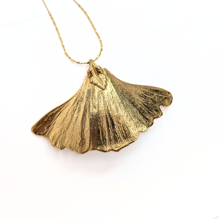 Vintage Gold-Filled Real Leaf Pendant on 16" Gold Over Sterling Chain