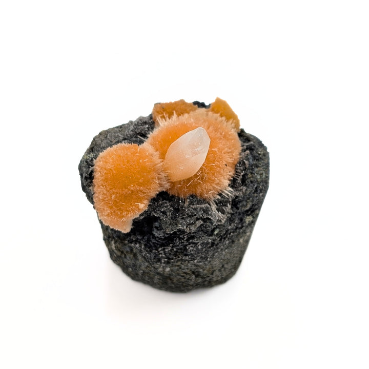 Orange Thomsonite with Mesolite, Calcite & Black Heulandite Freeform