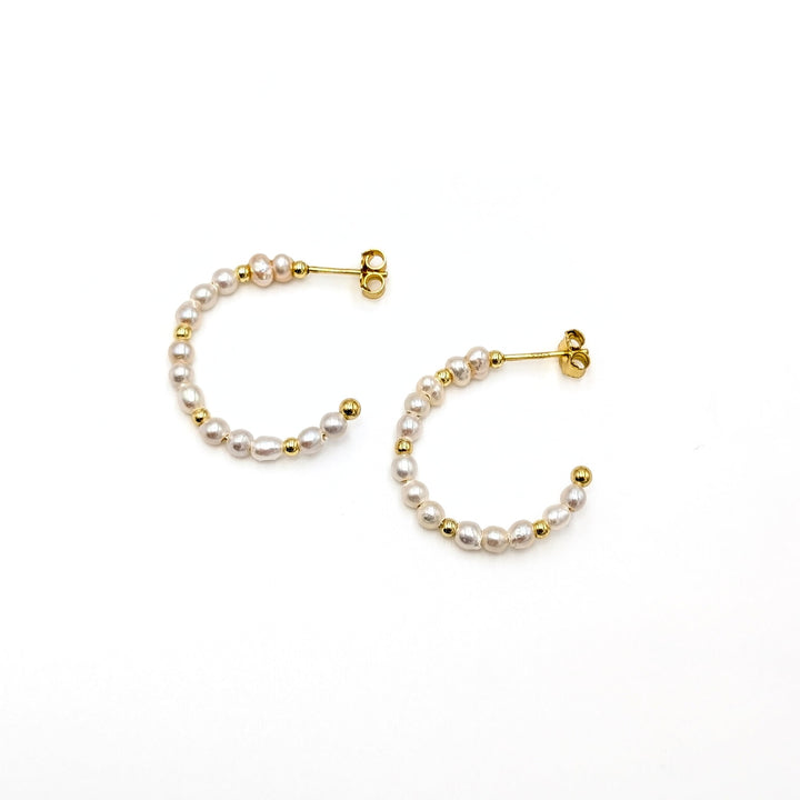 Chinese Cultured Freshwater Pearl Hoop Earrings in Gold Over Sterling Silver