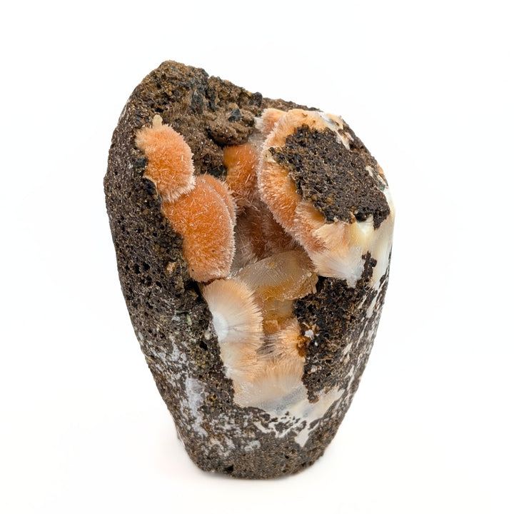 Orange Thomsonite with Mesolite, Calcite & Brown Heulandite Freeform