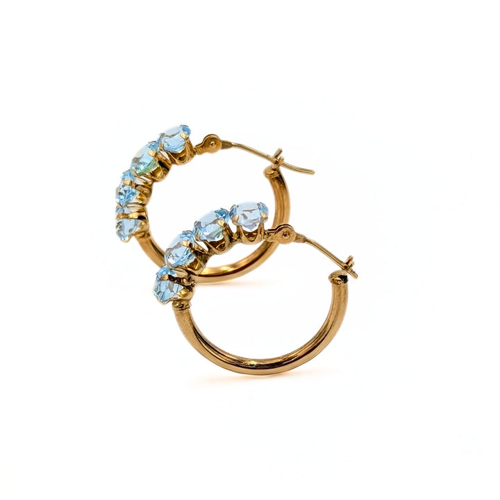 Blue Topaz Hoop Earrings in 14K Yellow Gold
