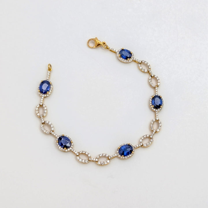 Blue Sapphire & White Topaz Bracelet in Gold Over Sterling Silver