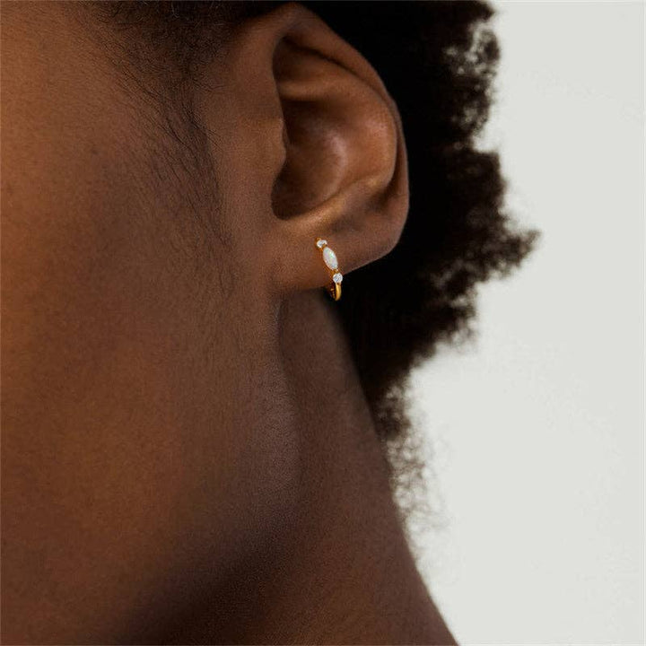 Lab Opal Huggie Hoop Earrings