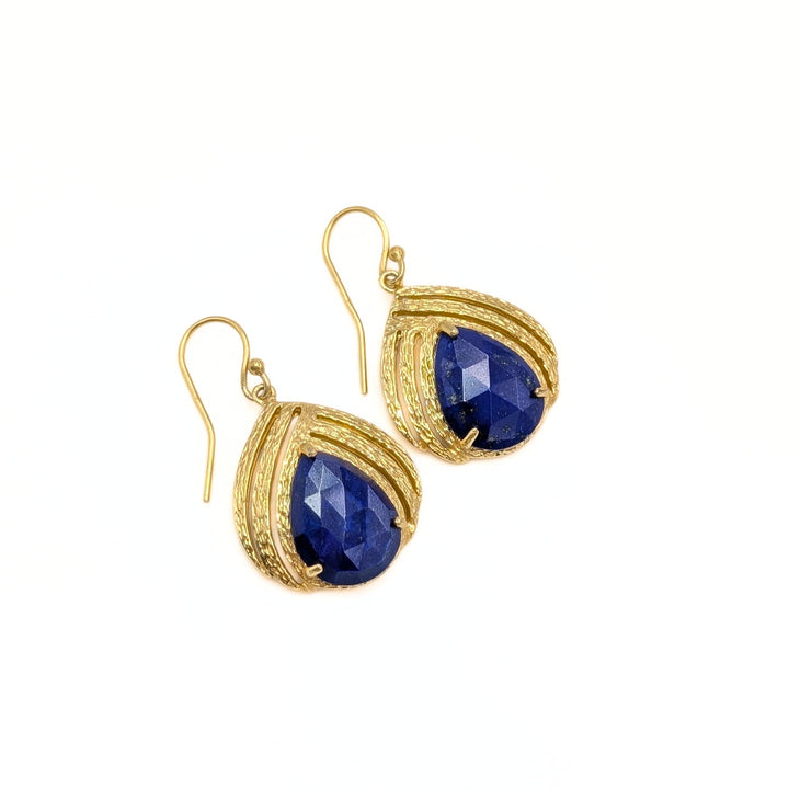Lapis Lazuli Dangle Earrings in Gold Over Sterling Silver