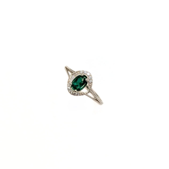 Natural Emerald & Cubic Zirconia Ring in Sterling Silver