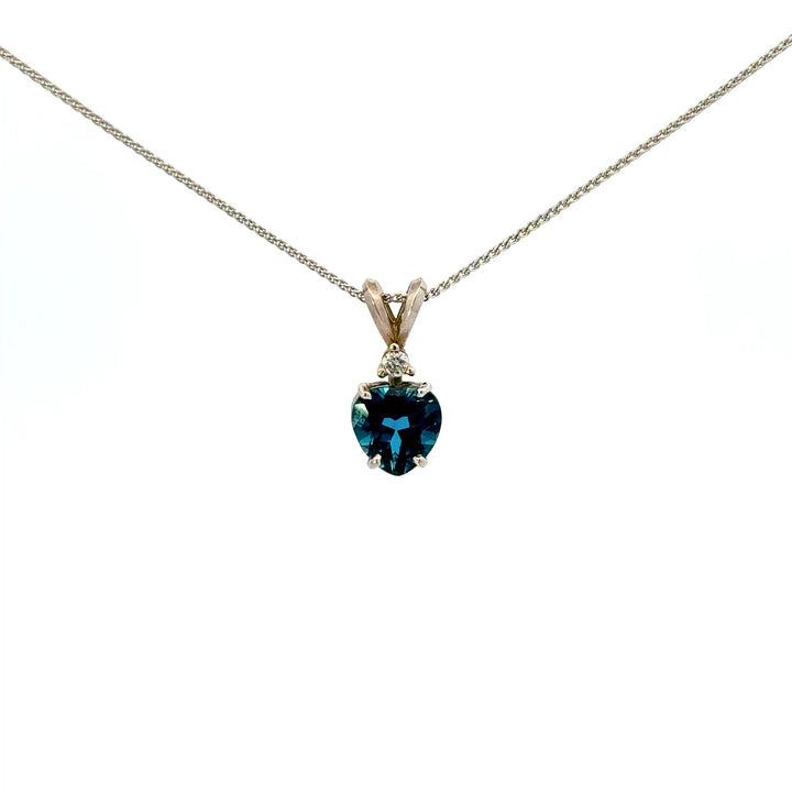 London Blue Topaz &  Diamond Necklace in 14K White Gold