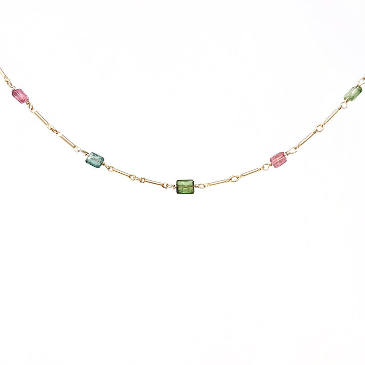 Multi-Colored Tourmaline Bar Chain Necklace in 14K Gold Fill