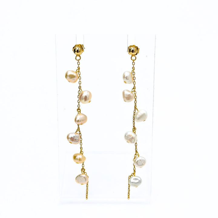 Chinese Freshwater Cultured Pearl Drop Earrings in Gold over Sterling Silver