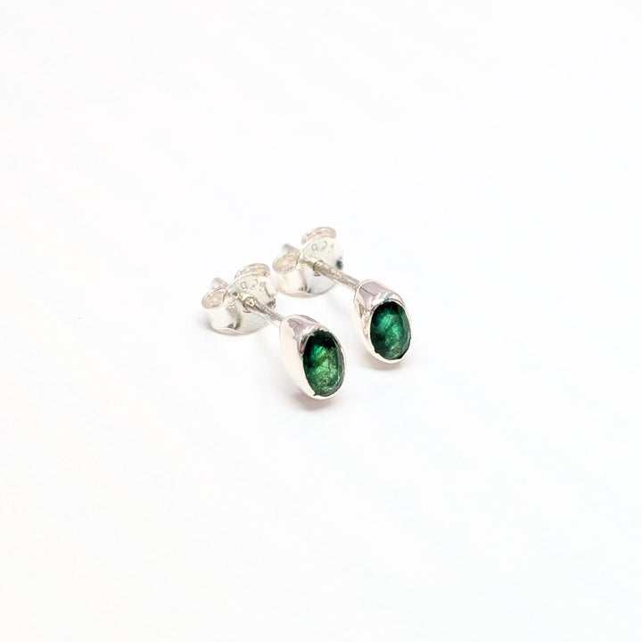 Oval-Cut Emerald Stud Earrings in Sterling Silver