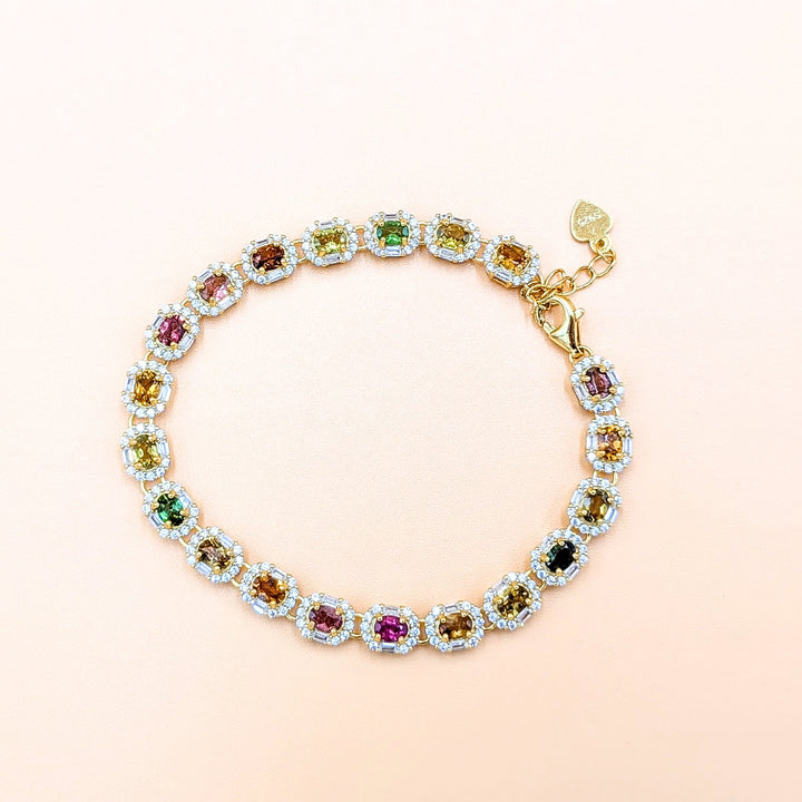 Emerald-Cut Multicolored Tourmaline & White Tourmaline Accent Bracelet Set in Vermeil