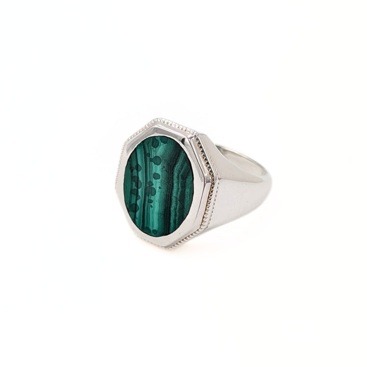 Men’s Malachite Cabochon Ring in Sterling Silver