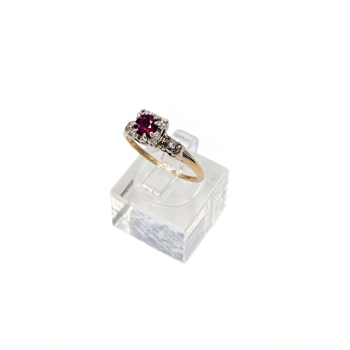 Vintage Ruby & Diamond Ring in 14K White & Yellow Gold