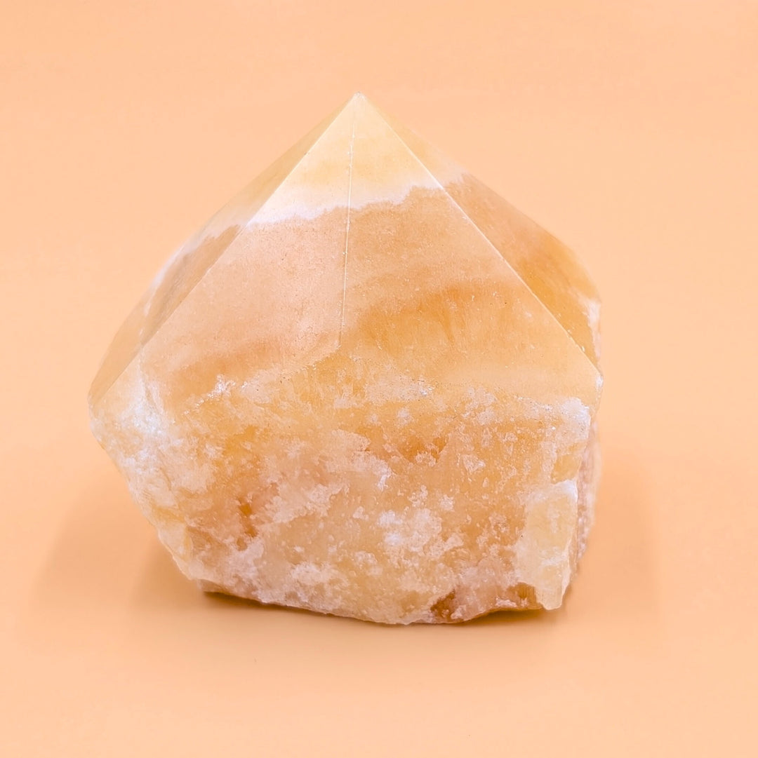 Orange Calcite Polished Point with Raw Base