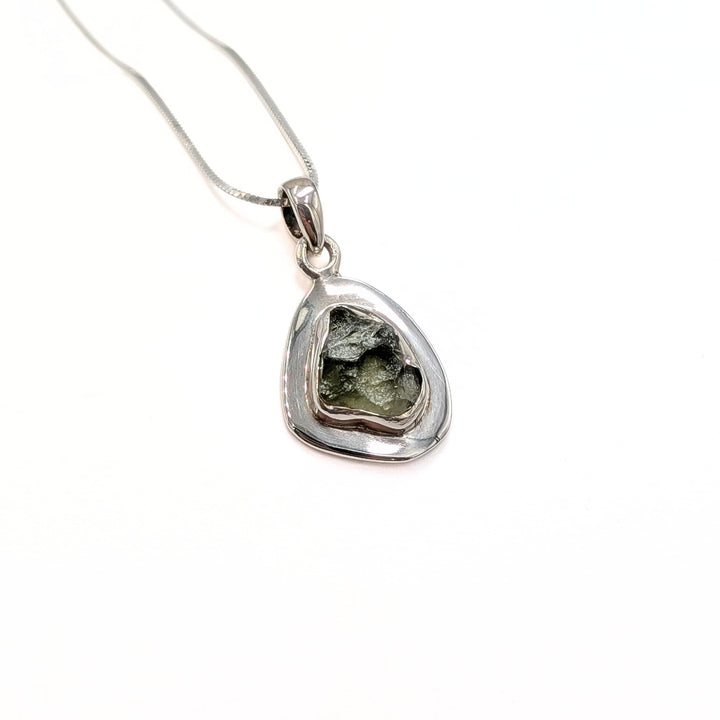 Raw Moldavite Necklace in Sterling Silver