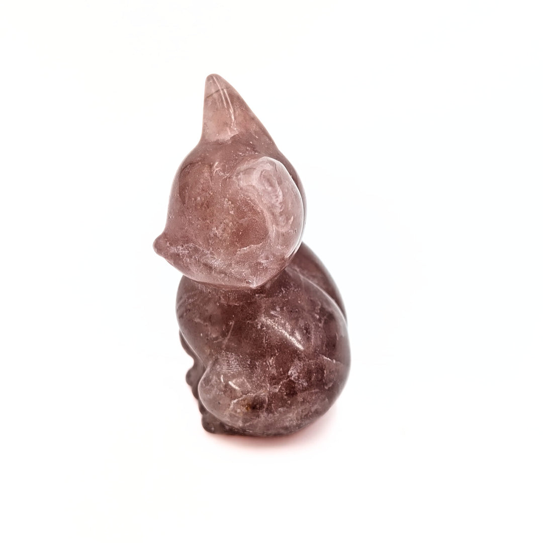 Strawberry Quartz Fox Carved Figurine