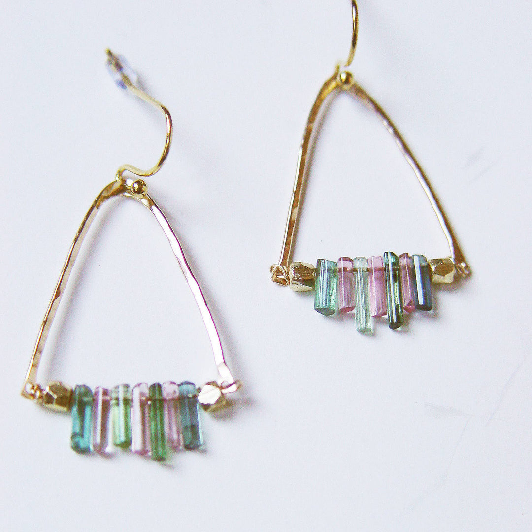 Watermelon Tourmaline Triangle 14K Gold-Filled Earrings