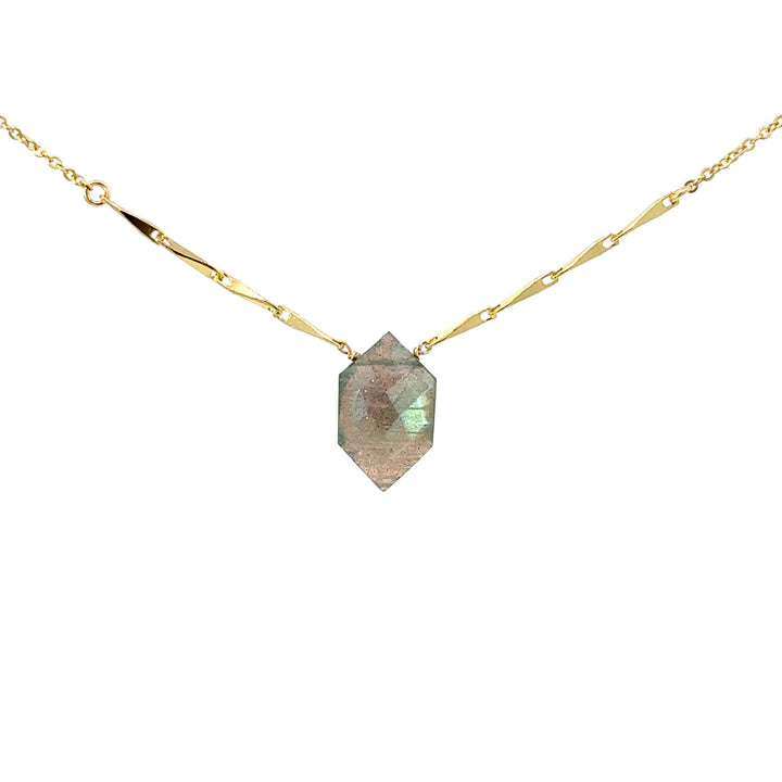 Labradorite Hexagon Necklace in Gold Over Sterling